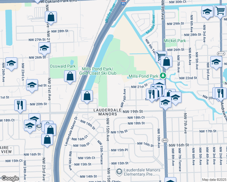 map of restaurants, bars, coffee shops, grocery stores, and more near 1470 Northwest 21st Street in Fort Lauderdale