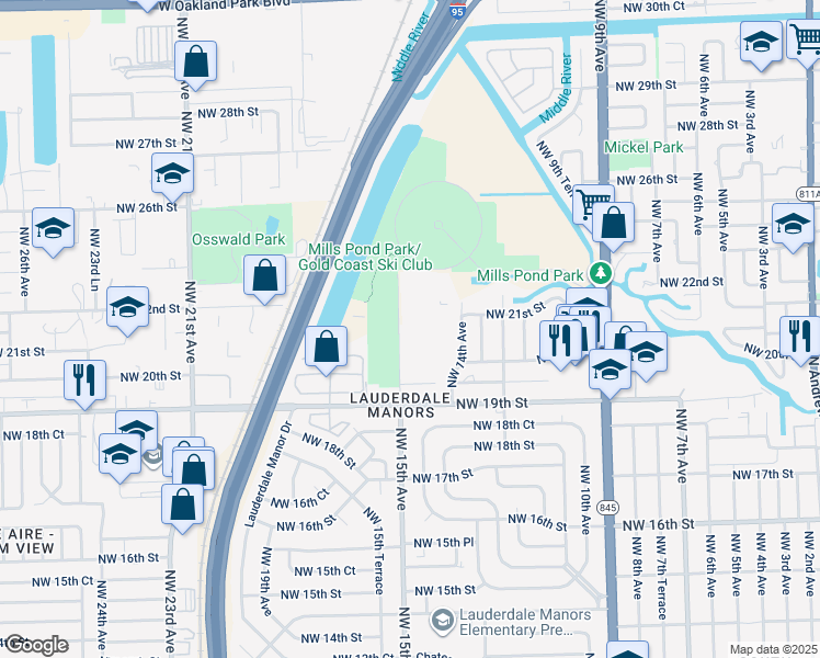 map of restaurants, bars, coffee shops, grocery stores, and more near 1470 Northwest 21st Street in Fort Lauderdale