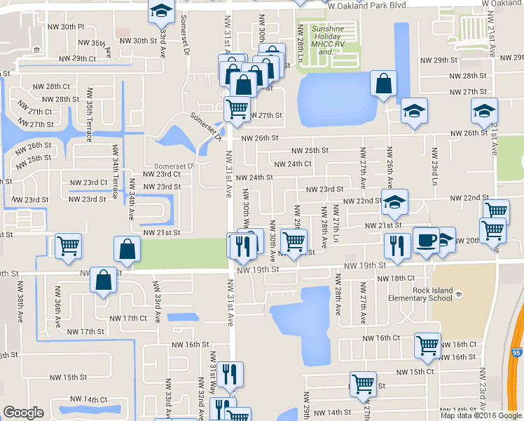 map of restaurants, bars, coffee shops, grocery stores, and more near 2161 Northwest 30th Terrace in Fort Lauderdale