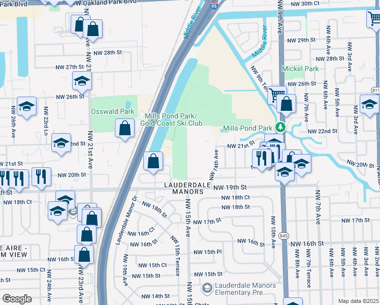 map of restaurants, bars, coffee shops, grocery stores, and more near 2094 Northwest 15th Avenue in Fort Lauderdale