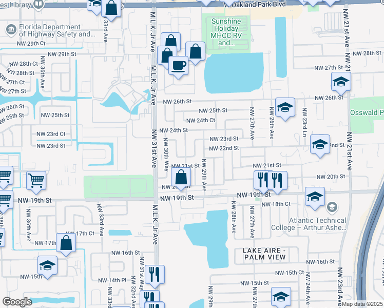 map of restaurants, bars, coffee shops, grocery stores, and more near 2151 Northwest 29th Terrace in Fort Lauderdale