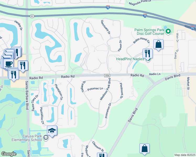 map of restaurants, bars, coffee shops, grocery stores, and more near 8306 Valiant Drive in Naples