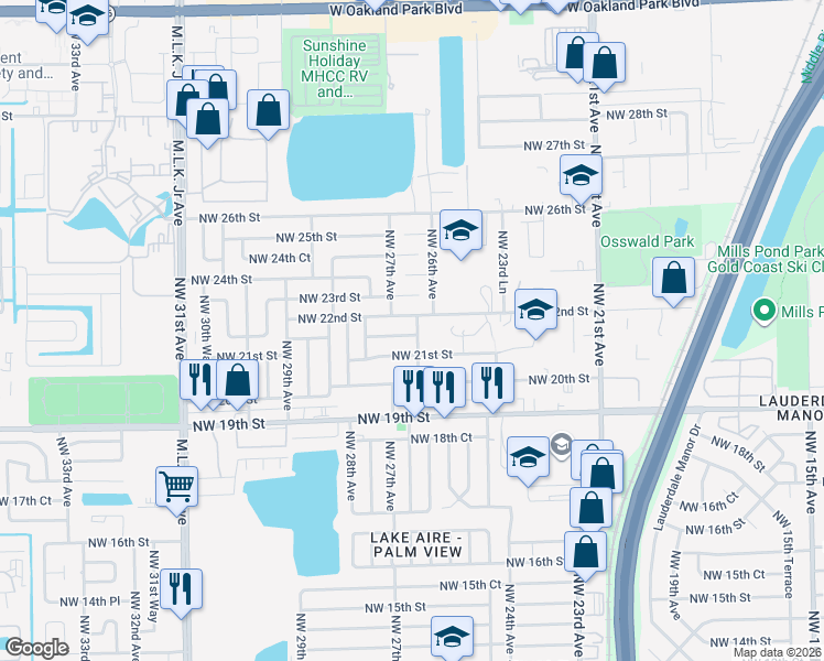map of restaurants, bars, coffee shops, grocery stores, and more near 2161 Northwest 26th Avenue in Fort Lauderdale