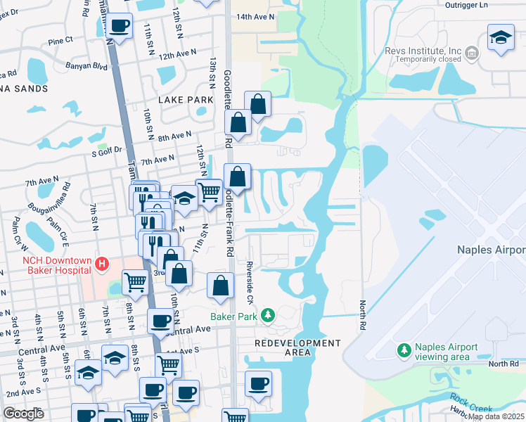map of restaurants, bars, coffee shops, grocery stores, and more near 502 13th Street North in Naples