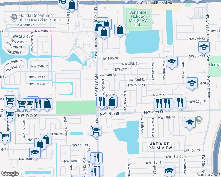 map of restaurants, bars, coffee shops, grocery stores, and more near 3021 Northwest 21st Court in Fort Lauderdale