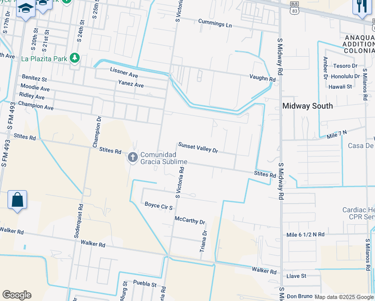 map of restaurants, bars, coffee shops, grocery stores, and more near 3404 Sunset Valley Drive in Donna