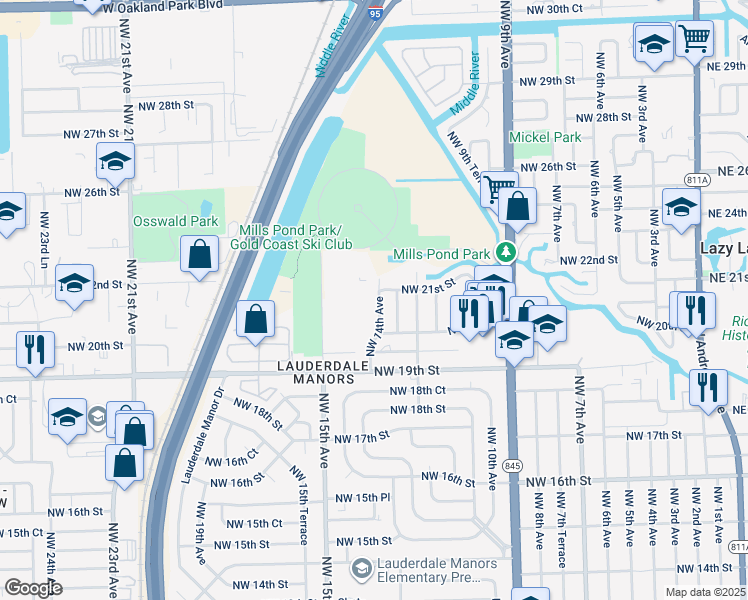 map of restaurants, bars, coffee shops, grocery stores, and more near 2020 Northwest 14th Avenue in Fort Lauderdale