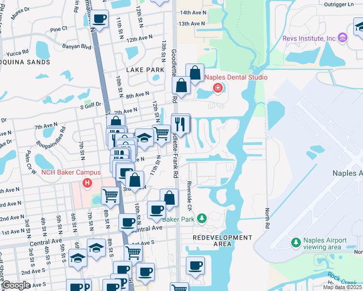map of restaurants, bars, coffee shops, grocery stores, and more near 550 Goodlette-Frank Road in Naples