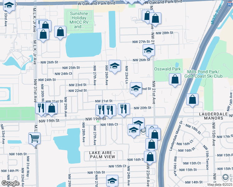 map of restaurants, bars, coffee shops, grocery stores, and more near 2517 Northwest 21st Street in Fort Lauderdale