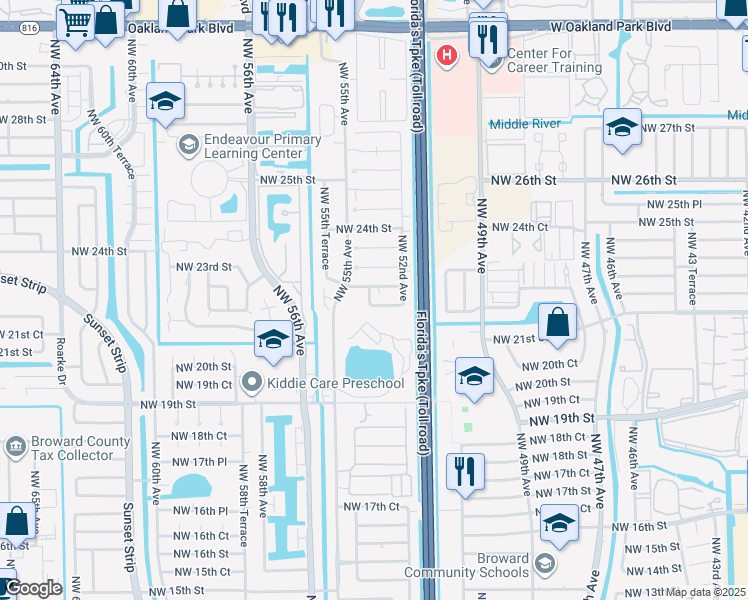 map of restaurants, bars, coffee shops, grocery stores, and more near 5317 Northwest 21st Court in Lauderhill