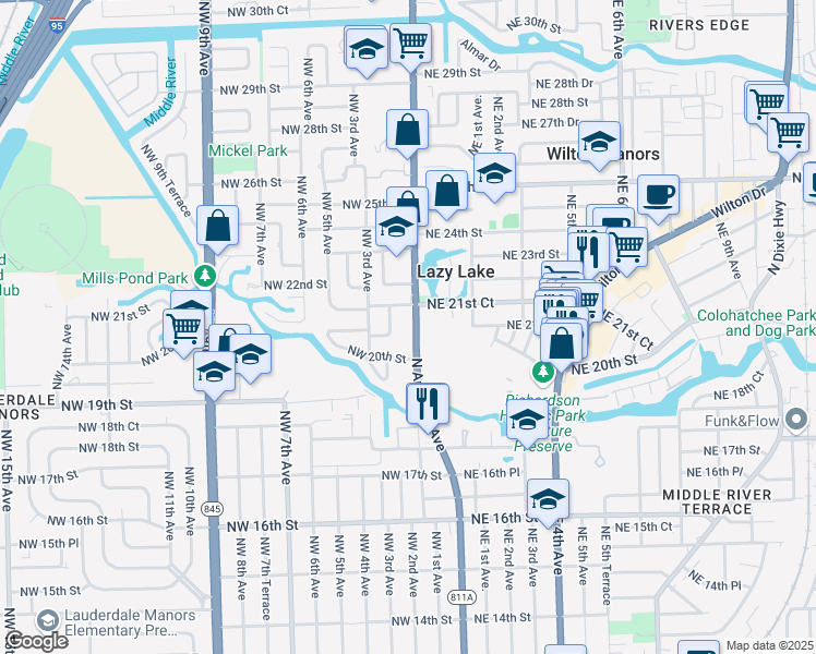 map of restaurants, bars, coffee shops, grocery stores, and more near 2101 North Andrews Avenue in Fort Lauderdale