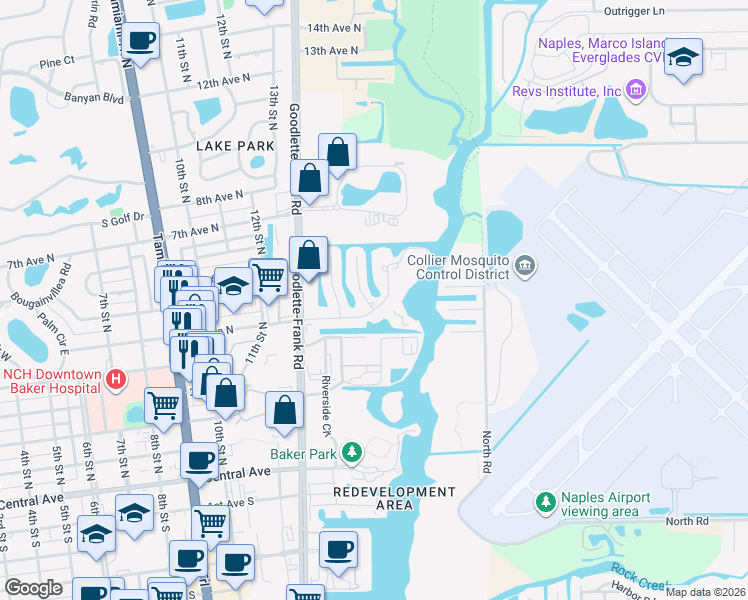 map of restaurants, bars, coffee shops, grocery stores, and more near 1390 5th Avenue North in Naples