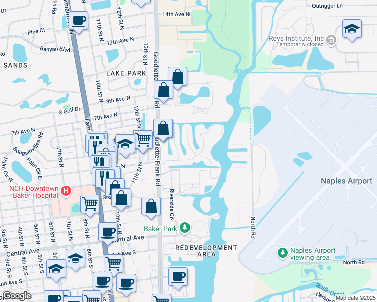 map of restaurants, bars, coffee shops, grocery stores, and more near 502 13th Street North in Naples