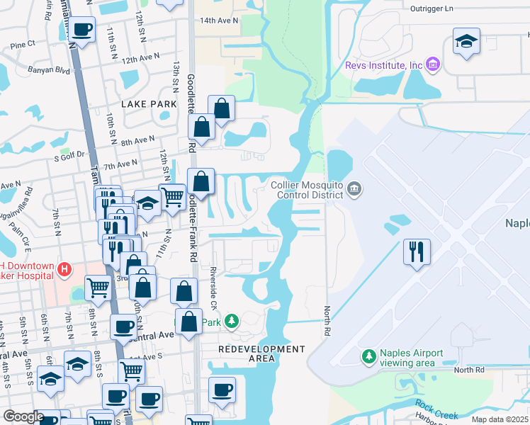 map of restaurants, bars, coffee shops, grocery stores, and more near 1400 5th Avenue North in Naples