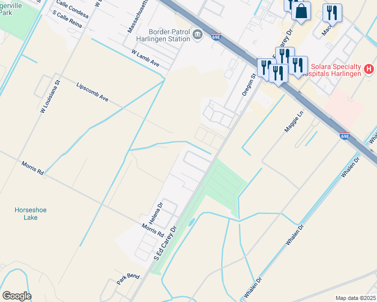 map of restaurants, bars, coffee shops, grocery stores, and more near 4501 North Hummingbird Lane in Harlingen