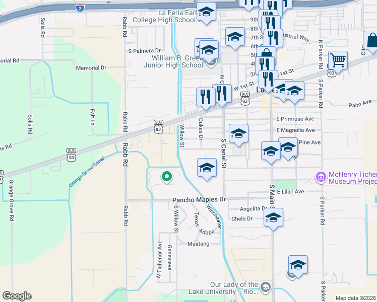 map of restaurants, bars, coffee shops, grocery stores, and more near 813 West Spruce Avenue in La Feria