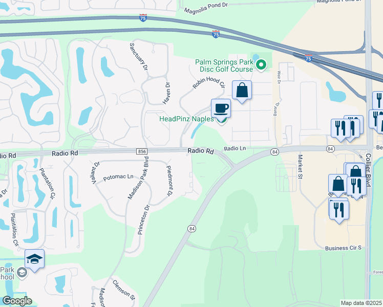 map of restaurants, bars, coffee shops, grocery stores, and more near 8207 Ibis Club Drive in Naples