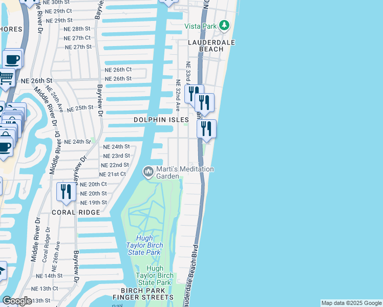 map of restaurants, bars, coffee shops, grocery stores, and more near 2000 North Ocean Boulevard in Fort Lauderdale