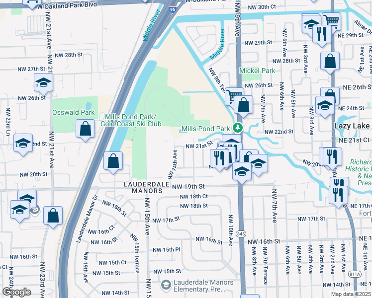 map of restaurants, bars, coffee shops, grocery stores, and more near 2017 Northwest 12th Avenue in Fort Lauderdale