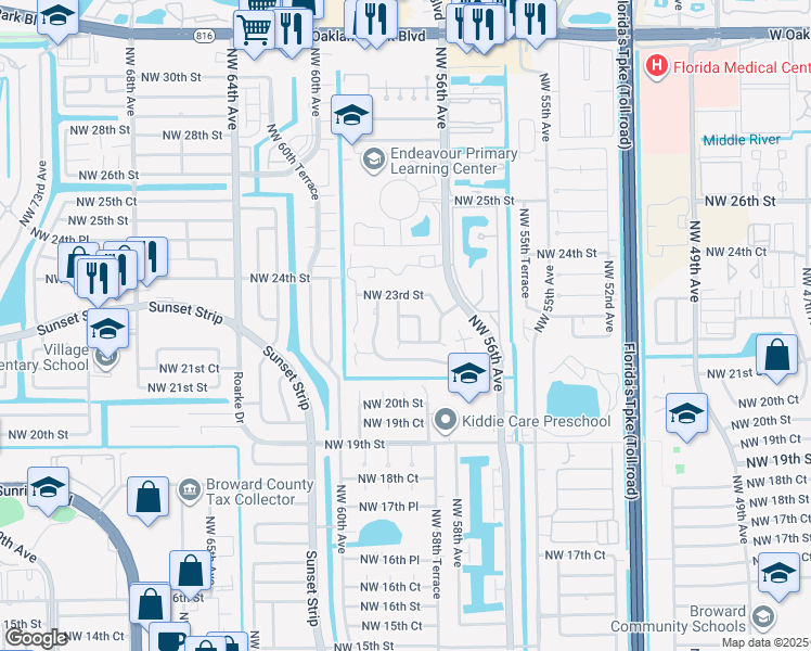 map of restaurants, bars, coffee shops, grocery stores, and more near 2120 Northwest 59th Terrace in Lauderhill