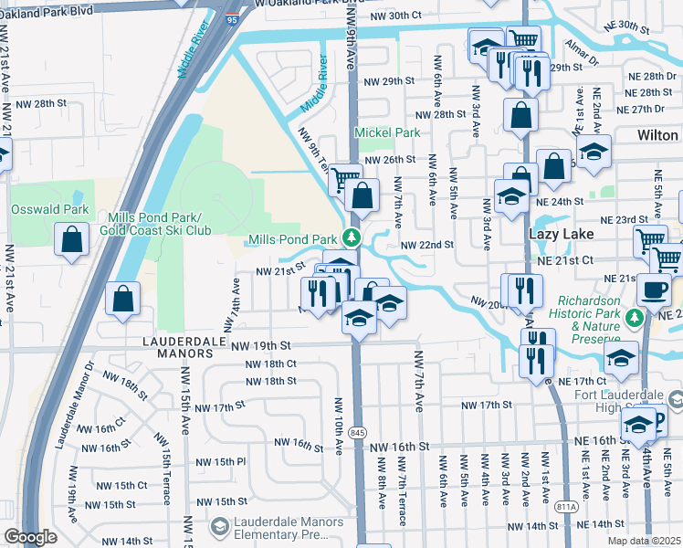 map of restaurants, bars, coffee shops, grocery stores, and more near 925 Northwest 20th Street in Fort Lauderdale
