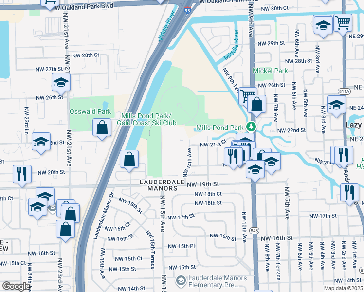 map of restaurants, bars, coffee shops, grocery stores, and more near 2020 Northwest 14th Avenue in Fort Lauderdale