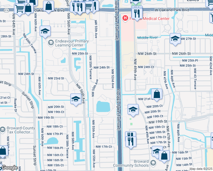 map of restaurants, bars, coffee shops, grocery stores, and more near 5317 Northwest 21st Court in Lauderhill