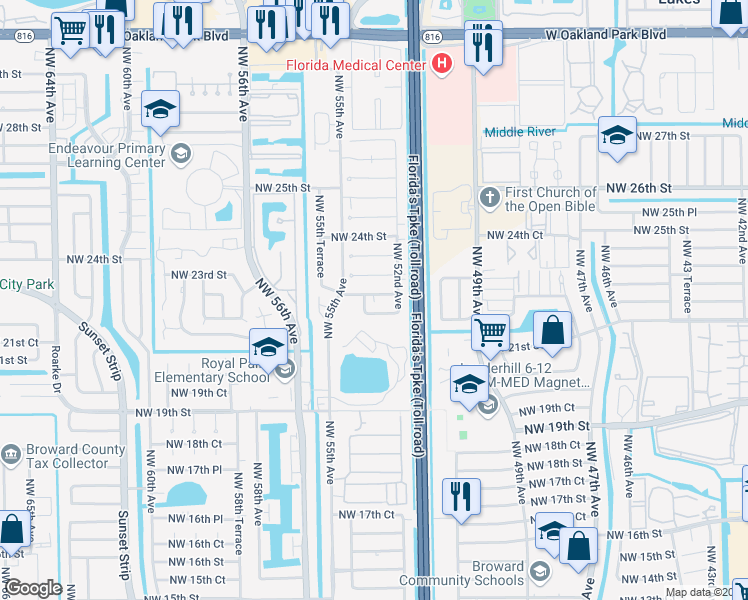 map of restaurants, bars, coffee shops, grocery stores, and more near 5317 Northwest 21st Court in Lauderhill