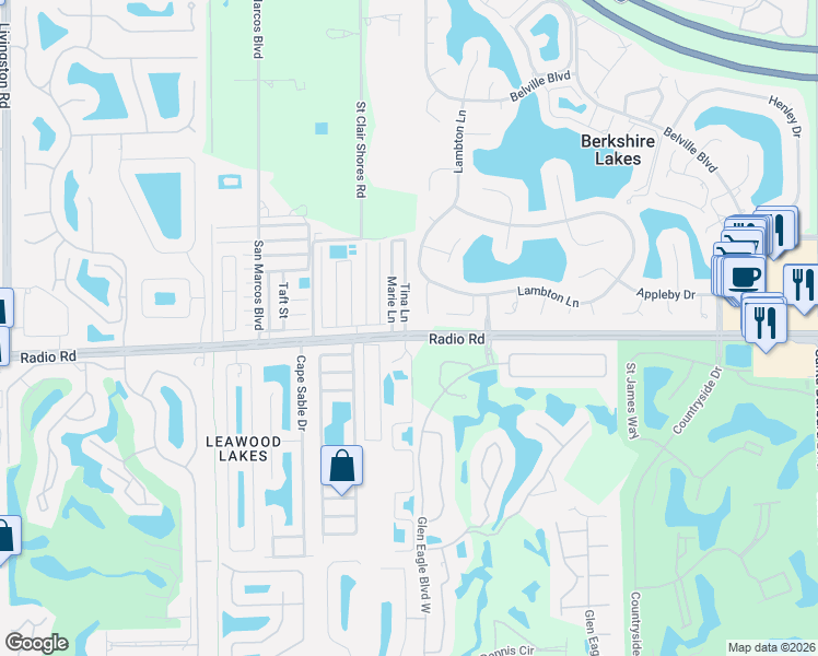 map of restaurants, bars, coffee shops, grocery stores, and more near 105 Manor Boulevard in Naples
