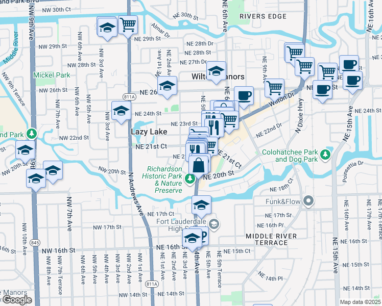 map of restaurants, bars, coffee shops, grocery stores, and more near 2055 Wilton Drive in Wilton Manors