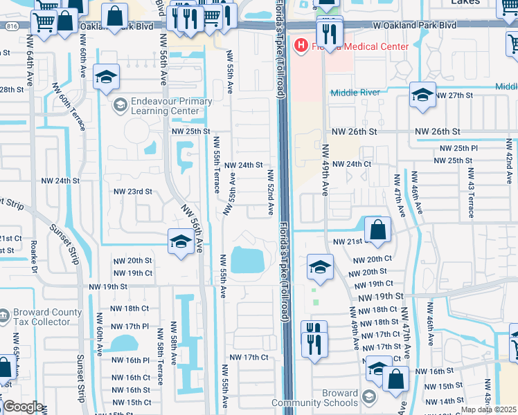 map of restaurants, bars, coffee shops, grocery stores, and more near 5317 Northwest 21st Court in Lauderhill