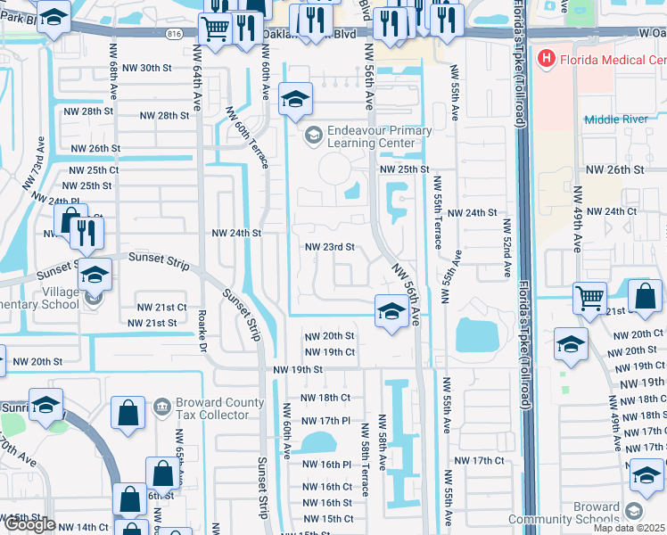 map of restaurants, bars, coffee shops, grocery stores, and more near 2120 Northwest 59th Terrace in Lauderhill