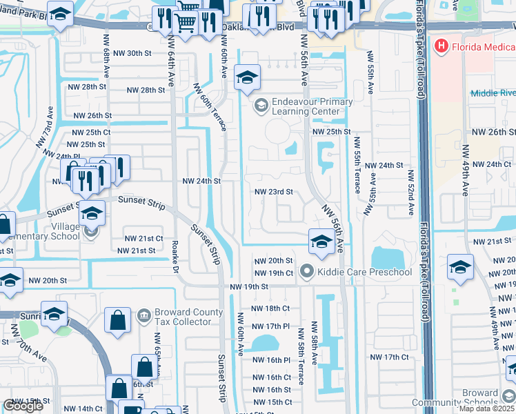 map of restaurants, bars, coffee shops, grocery stores, and more near 5975 Northwest 21st Street in Lauderhill