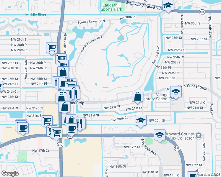 map of restaurants, bars, coffee shops, grocery stores, and more near 7840-1 South Aragon Boulevard in Sunrise