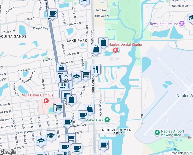 map of restaurants, bars, coffee shops, grocery stores, and more near 550 Goodlette-Frank Road in Naples