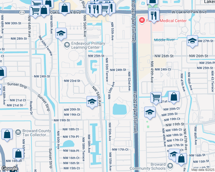 map of restaurants, bars, coffee shops, grocery stores, and more near 2241 Northwest 55th Avenue in Lauderhill