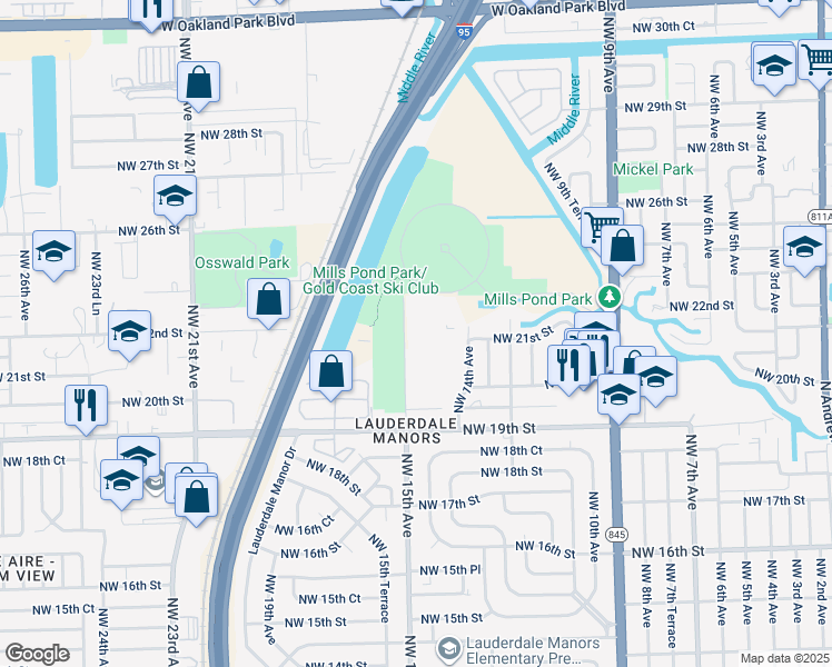 map of restaurants, bars, coffee shops, grocery stores, and more near 1470 Northwest 22nd Court in Fort Lauderdale