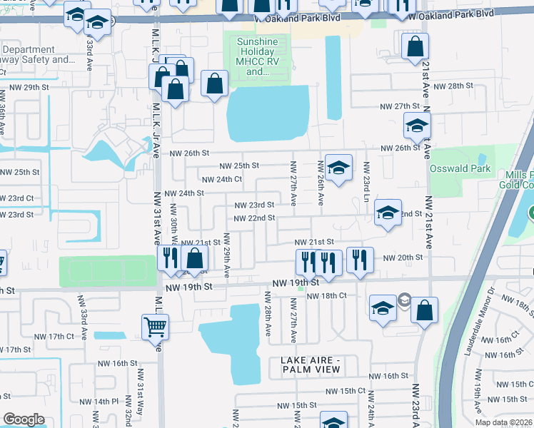 map of restaurants, bars, coffee shops, grocery stores, and more near 2791 Northwest 23rd Street in Fort Lauderdale