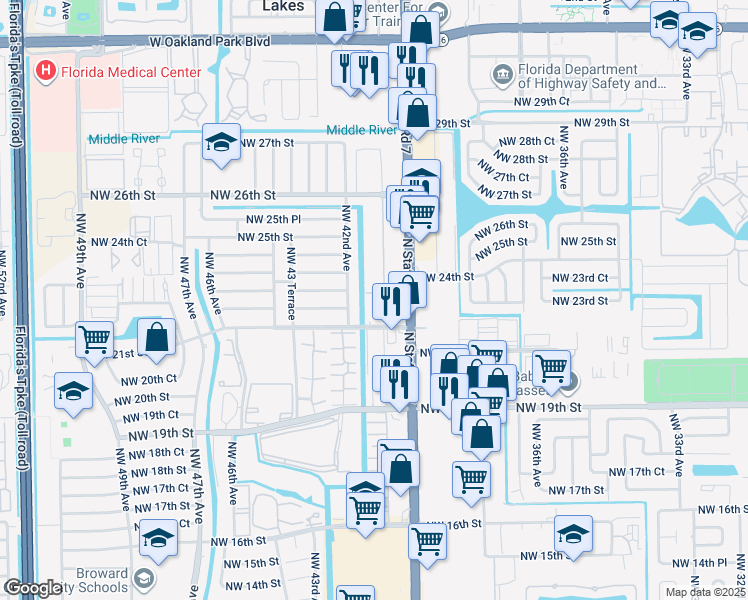 map of restaurants, bars, coffee shops, grocery stores, and more near 2310 Northwest 42nd Avenue in Lauderhill