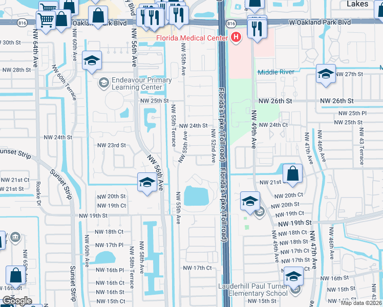 map of restaurants, bars, coffee shops, grocery stores, and more near 2241 Northwest 55th Avenue in Lauderhill