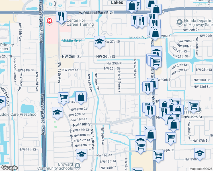 map of restaurants, bars, coffee shops, grocery stores, and more near 4420 Northwest 23rd Court in Lauderhill