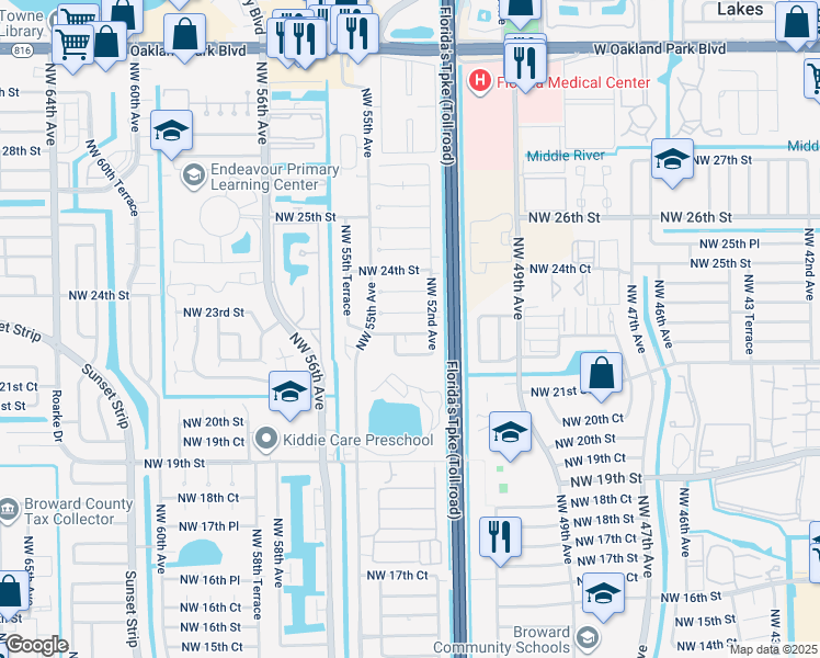 map of restaurants, bars, coffee shops, grocery stores, and more near 5311 Northwest 22nd Court in Lauderhill