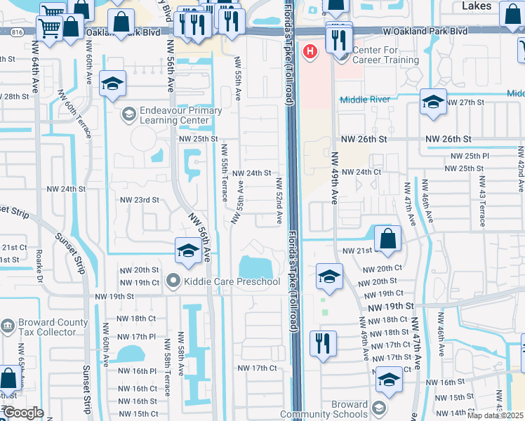 map of restaurants, bars, coffee shops, grocery stores, and more near 5311 Northwest 22nd Court in Lauderhill