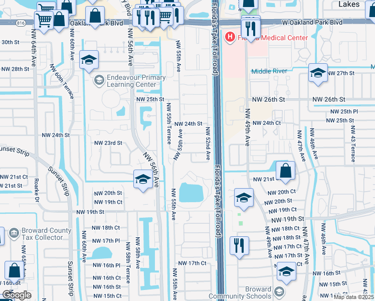 map of restaurants, bars, coffee shops, grocery stores, and more near 5311 Northwest 22nd Court in Lauderhill