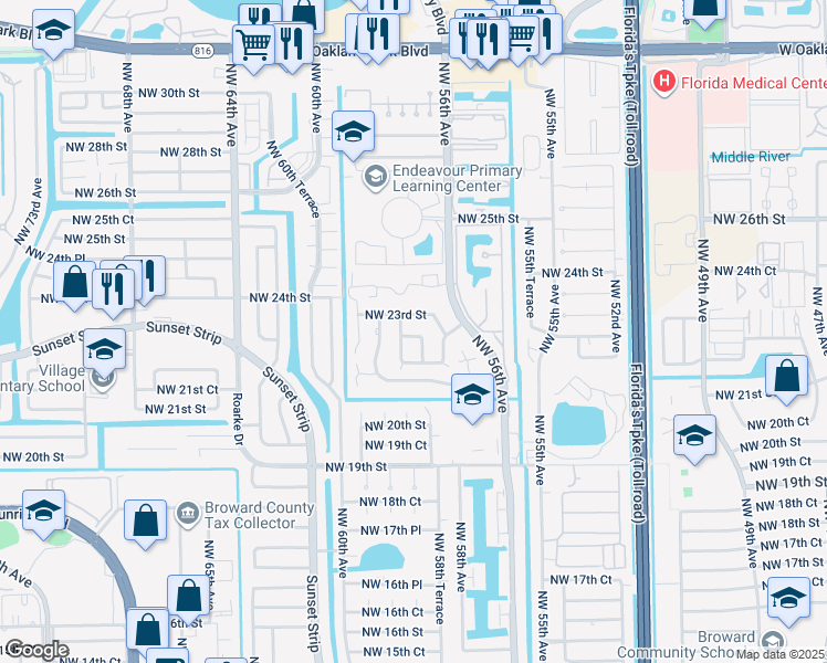 map of restaurants, bars, coffee shops, grocery stores, and more near 2257 Northwest 59th Terrace in Lauderhill