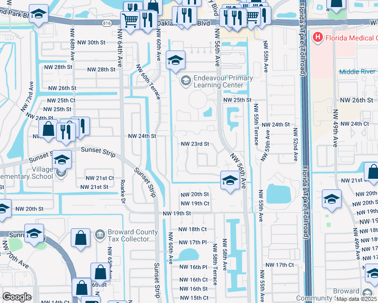 map of restaurants, bars, coffee shops, grocery stores, and more near 2257 Northwest 59th Terrace in Lauderhill