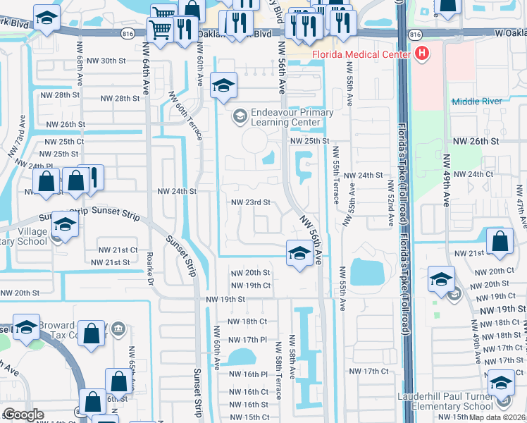 map of restaurants, bars, coffee shops, grocery stores, and more near 2253 Northwest 57th Avenue in Lauderhill