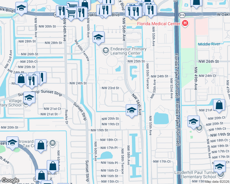 map of restaurants, bars, coffee shops, grocery stores, and more near 2257 Northwest 59th Terrace in Lauderhill