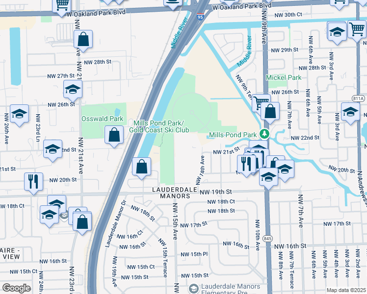 map of restaurants, bars, coffee shops, grocery stores, and more near 1470 Northwest 22nd Court in Fort Lauderdale