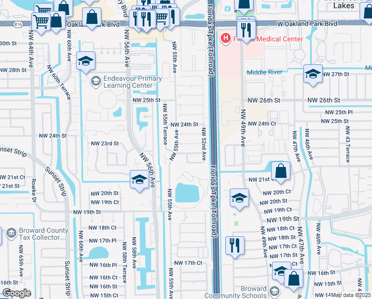 map of restaurants, bars, coffee shops, grocery stores, and more near 5311 Northwest 22nd Court in Lauderhill